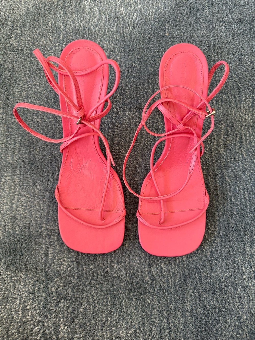 Bottega Veneta Neon Pink Lace-Up Square-Toe Sandals